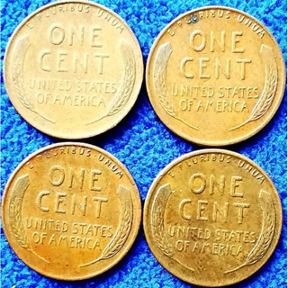 เหรียญ​สหรัฐอเมริกา​ USA, 1​ Cent, (รุ่น​รวงข้าว​ 4 ปี 4 เหรียญ​เรียงปี), #​748T, ใช้แล้ว