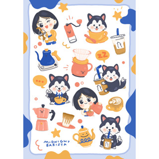 Sticker Midnight Barista สติกเกอร์ ลายกาแฟ ทำกาแฟ ขนาด A5