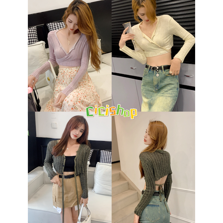 Cicishop(SALE/สุ่มสี B3898)เสื้อแขนยาวไหมพรม ดีเทลกระดุมหน้า คอกว้าง คลุมแมทช์ได้กับทุกลุค