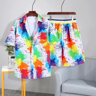 เสื้อสงกรานต์ ชุดแฟชั่น เสื้อ+กางเกงขาสั้น ใหม่ล่าสุด เนื้อผ้าแห้งไว ทรงหลวม ราคาถูก206#