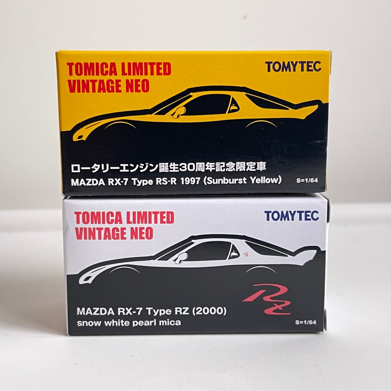 TOMYTEC TOMICA LIMITED VINTAGE NEO MAZDA RX-7 TYPE RZ, RS-R LIMITED HONG KONG (white & Yellow) โทมิก