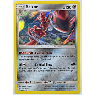 การ์ดโปเกม่อน En ชุด Sun &amp; Moon - Lost Thunder ปี 2018 No.126/214 Scizor [HR]