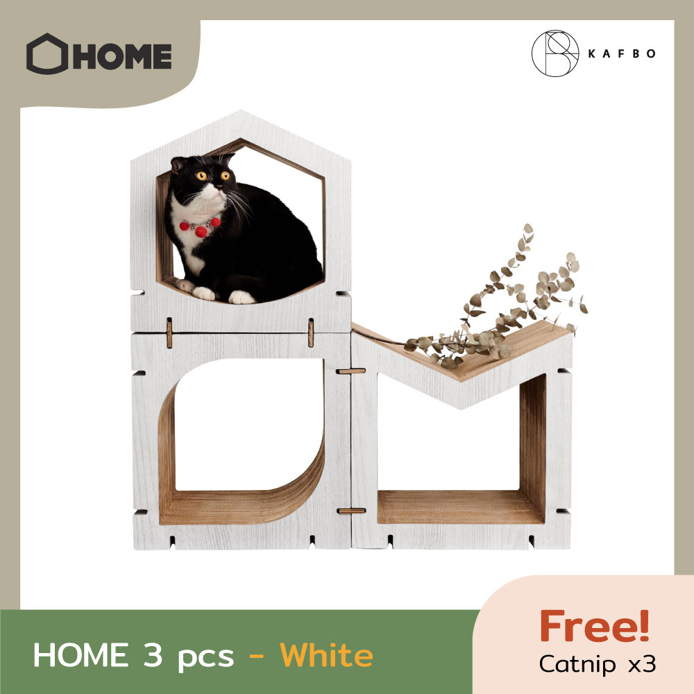 KAFBO Cat Scratching Furniture HOME 3 pcs Set – White ที่ลับเล็บแมว ที่ข่วนเล็บแมว คอนโดแมว กล่องแมว