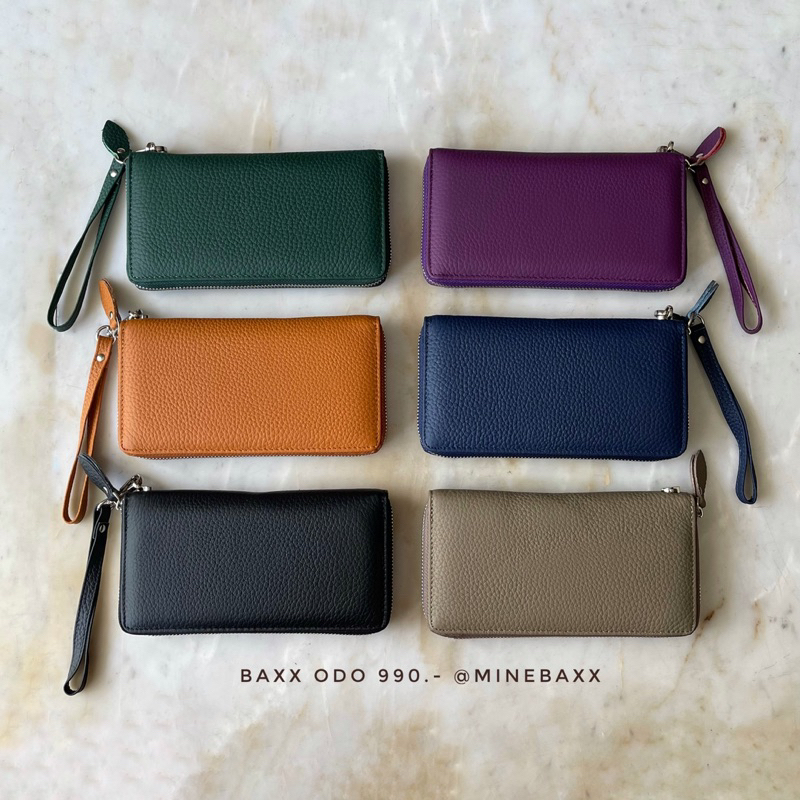 BAXX ODOS กระเป๋าสตางค์หนังแท้ ซิปรอบ หนังนุ่ม+สายคล้องแขน