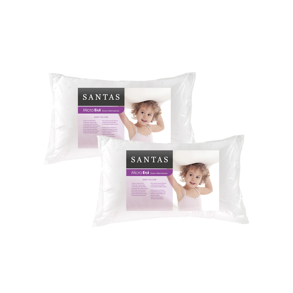 SANTAS หมอนหนุนเด็ก รุ่น MICROGEL BABY PILLOW (แพ็คคู่) แถมฟรี ปลอกหมอนคละสี คละลาย