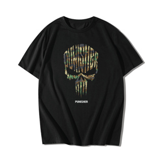 เสื้อยืด PUNISHER Camouflage เสื้อยืดแขนสั้นคอกลม Cotton 100% สกรีนลาย