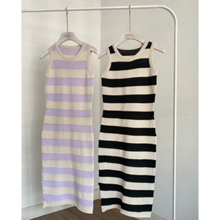 Stripe MIDI Dress summerเดรสแขนกุด ลายทางสลับสี สีสวยน่ารัก ตัวผ้ามีtexture ผ้าเนื้อดี ใส่สบายเหมาะกับร้อนนี้มากๆค่ะ on