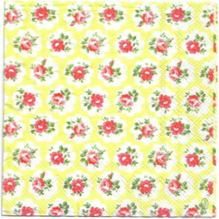 Pladao Napkin ภาพ Cath Kidston กรอบดอกไม้ กุหลาบ พื้นเหลือง กระดาษ แนพกิ้น สำหรับงานศิลปะ เดคูพาจ decoupage ขนาด L 33x33