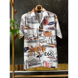 เสื้อฮาวาย เสื้อเชิ้ตสีขาว ลายเรือสำเภา E60