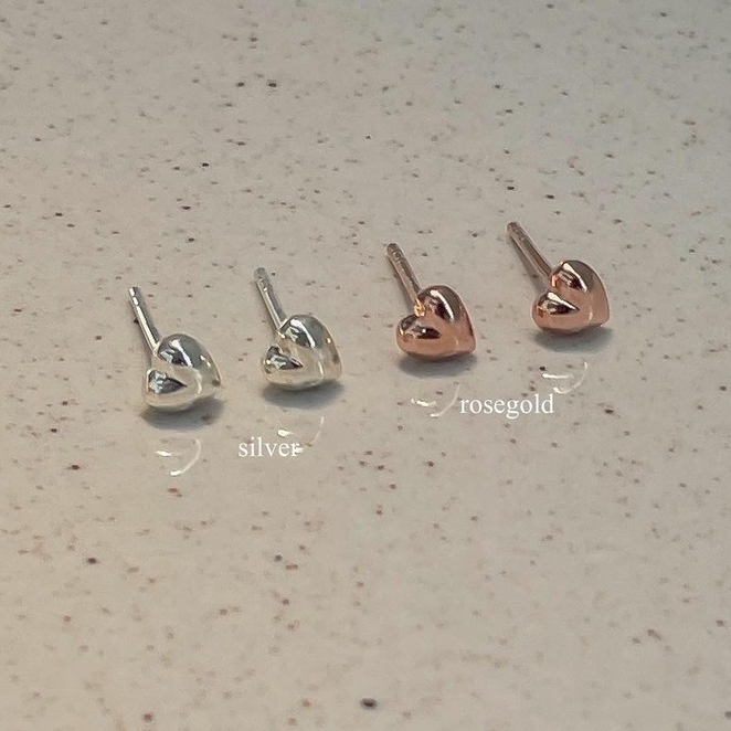 SissyJewelry // ต่างหูเงินแท้ รุ่น puffed heart stud (silver/rosegold) หัวใจประกบ 5mm