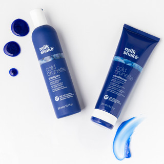 MILK SHAKE COLD BRUNETTE แชมพู สีน้ำเงิน ครีมนวดผม สำหรับผมธรรมชาติ ผมที่ทำสีน้ำตาล น้ำตาลอ่อน หรือสีบลอนด์เข้ม
