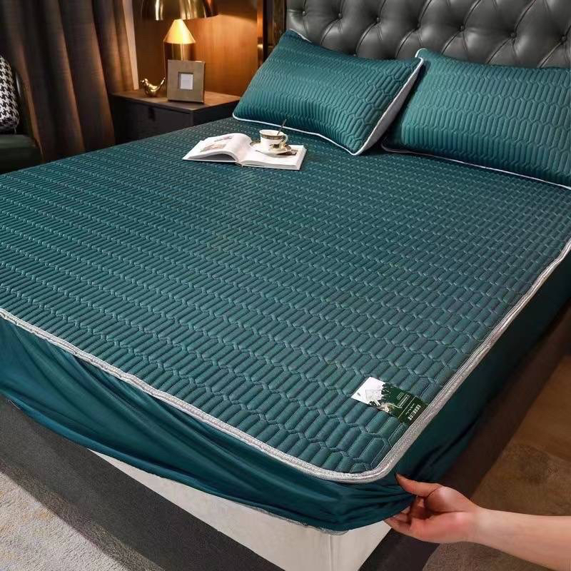 ผ้าปูที่นอนยางพาราเย็น 3.5 ฟุต(Ice mat latex)By Hilton   สีพื้น Set 2 ชิ้น เกรดพรีเมี่ยม ผ้านุ่ม ลื่น เย็นสบาย