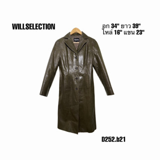 WILLSELECTION Leather Jacket green เสื้อโค้ทหนังแท้สีเขียวอก 34 D252.b21