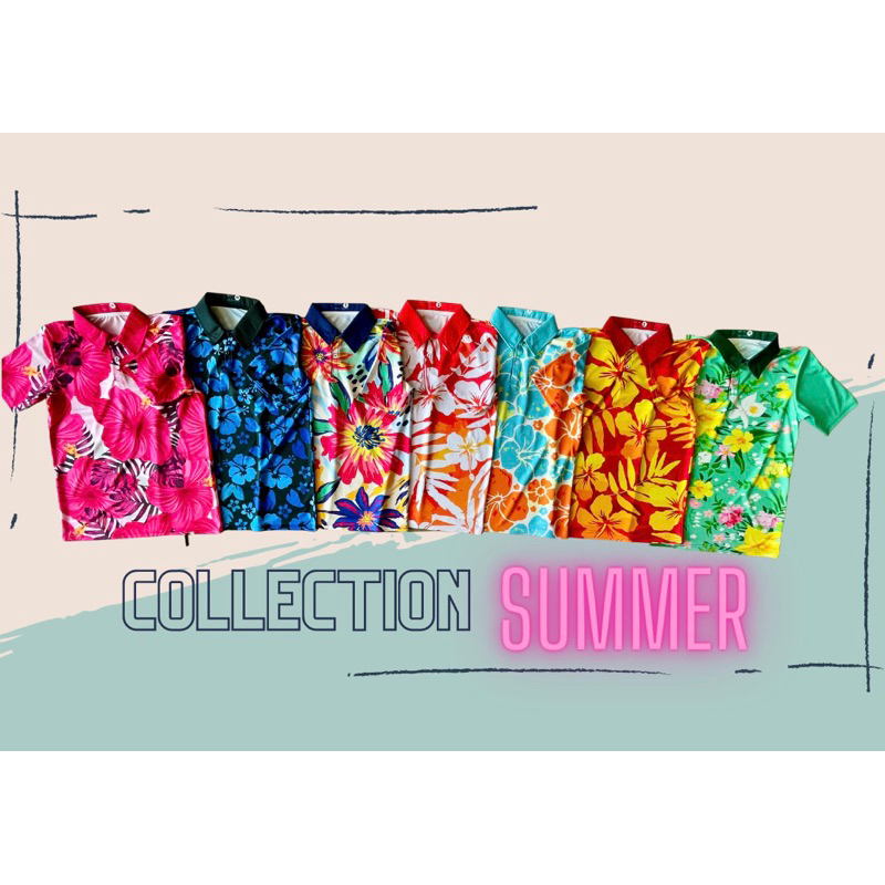 เสื้อโปโลลายดอก คอปกพิมพ์ลาย ใช้หมึกแท้ 100%