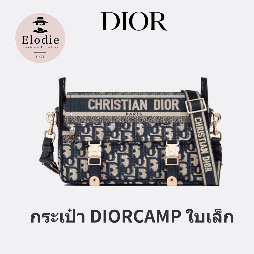 ใหม่ Dior สุภาพสตรีสไตล์คลาสสิกกระเป๋าสะพาย/กระเป๋า DIORCAMP ใบเล็ก พิมพ์เฉียงสีน้ำเงิน
