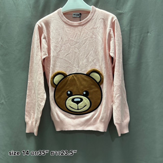 SALE Moschino sweater knit sweatshirt pink bear เสื้อมอสชิโน่ แขนยาว ของแท้ เสื้อไหมพรม เสื้อกันหนาว แบรนด์เนม หน้าหมี