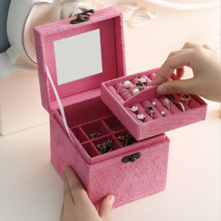 กล่องใส่เครื่องประดับกำมะหยี่ ด้านใน 3 ชั้น jewelry box