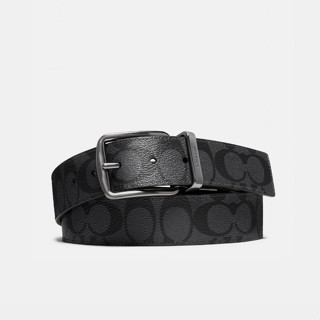 Coach F64839 Harness Buckle Cut To Size Reversible Belt, 38 Mm (CQ/BK) เข็มขัด สี Charcoal/Black