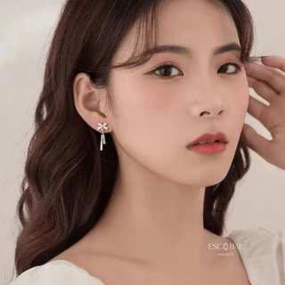 ESCOBAL ต่างหูเงินแท้ Bow Tassel จี้เพชร Moissanite ต่างหูเพชร ต่างหูแฟชั่น ตุ้มหูเงิน วาเลนไทน์