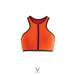 SS2023 ORANGE FRONT ZIP BRA บรา สีส้มใส่ว่ายน้ำ มีฟองน้ำในตัวผ้าหนา กัน UV UPF 50+