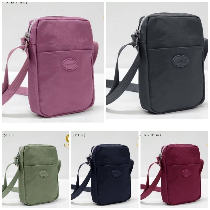 PY-20 กระเป๋าสะพายผ้าร่ม ลายย่น ทรงตั้ง ขนาด 5" มีทั้งหมด 2 ซิป + 1 ช่องใช้งานด้านหน้า