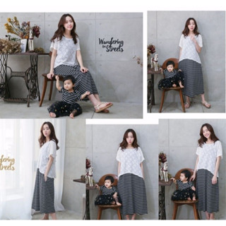 เดรสให้นมพร้อมเสื้อคลุมลูกไม้+บอดี้สูทเด็ก สีดำ