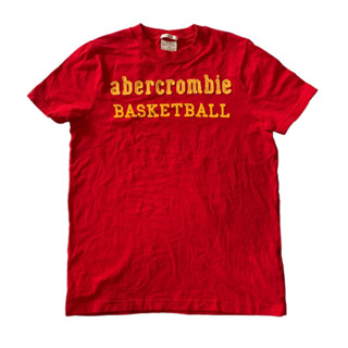 Abercrombie&amp;Fitch kids เสื้อยืดคอกลม แขนสั้น เสื้อเด็กไซส์XL สีแดงปักเหลือง