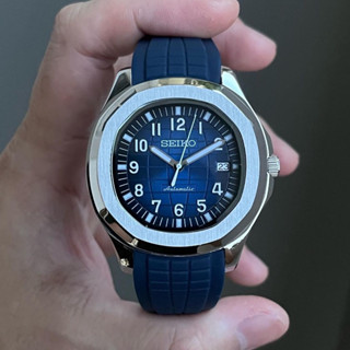 Seiko Modified Aqunuat Model Silver Dark Blue Strap Luxury Style