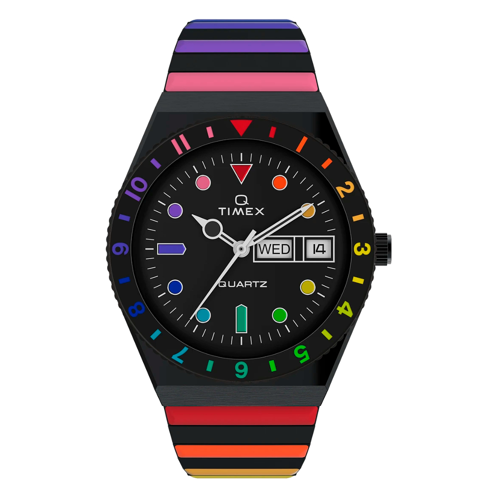 TIMEX TW2V65900 Q Timex Rainbow Black นาฬิกาข้อมือผู้หญิง สีดำ-เรนโบว์ หน้าปัด 36 มม.