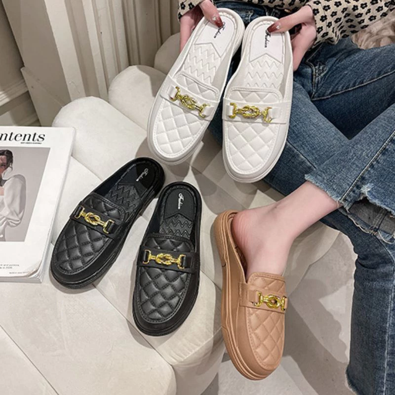 Luckkyshoes งจากไทย👋🏻Slip On รองผู้หญิงทรงเปิดส้น เหมาะกับใส่ทำงาน หรือใส่เที่ยวก็ดีเริ่ด ทรงดีสีรองเท้าคือน่ารักจนใจเจ็
