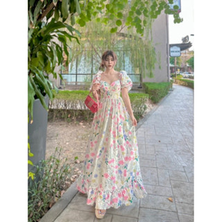 Maxi dress เดรสยาวทรงเจ้าหญิง แขนตุ๊กตา ลายดอกหวานๆ ​ สวยอลังมาก