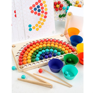 3in1 ชุดหัดตัก ตกปลา วางภาพ ฝึกคีบ แยกสี สอนนับ ทำจากไม้ มอนเตสซอรี่ Montessori toy