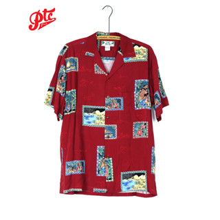 เสื้อฮาวาย Two Palms Hawaiian Shirt Postcards Red