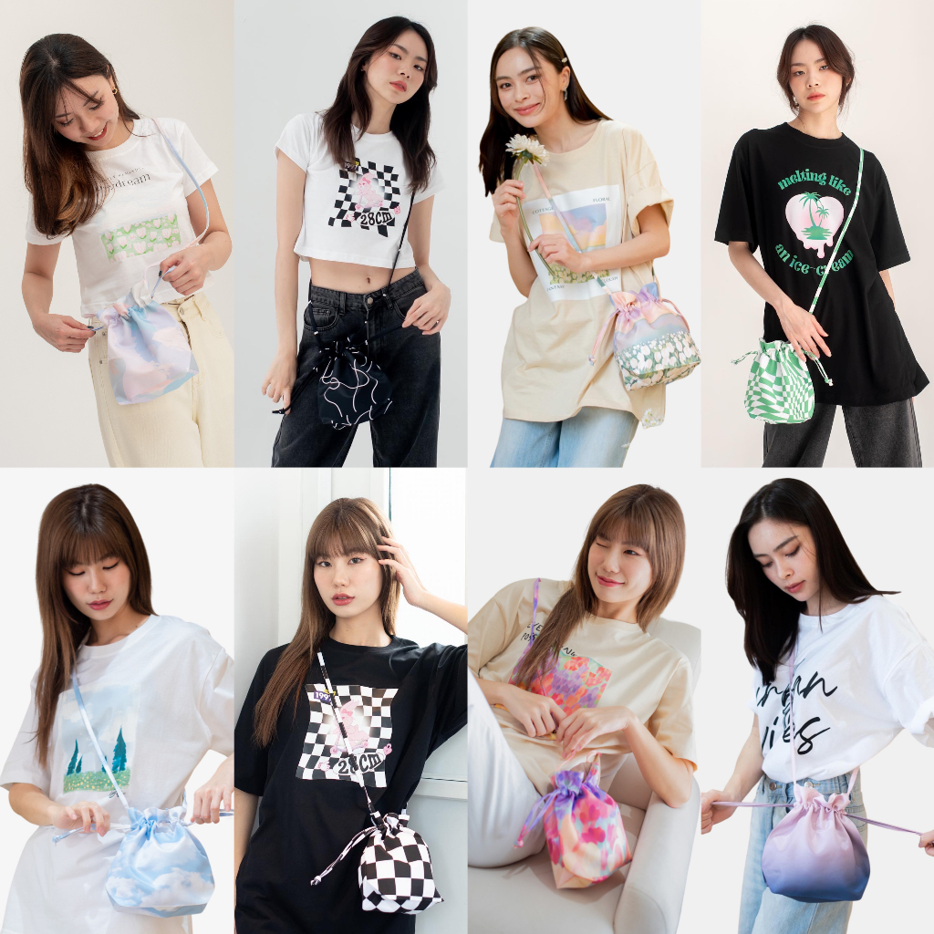 vibes.brandd☁️ Bucket Bag Small size ☁️ กระเป๋าผ้าสะพายข้าง มีเชือกรูด