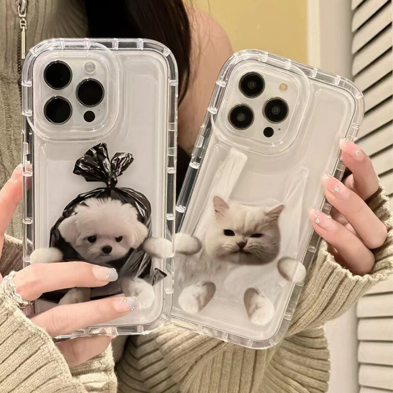เคสมือถือกันกระแทก เคสโทรศัพท์ลายการ์ตูนสัตว์ ลูกแมว และสุนัข For iPhone 16 11 12 13 14 15 Pro Max 6 7 8 Plus XR XS MAX