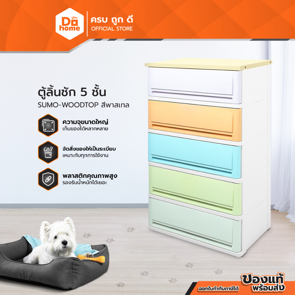 ตู้ลิ้นชัก 5 ชั้น SUMO-WOODTOP สีพาสเทล |EA|
