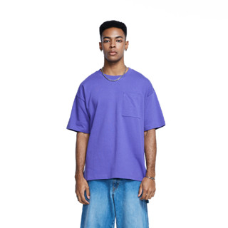 DBGS เสื้อยืดคอกลม ทรง Oversize อกซ้ายมีกระเป๋า สีม่วงอัลตร้าไวโอเลต