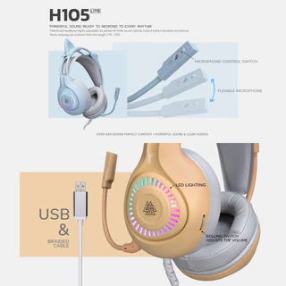 EGA LITE TYPE H105 หูฟังหลากสีน่ารัก ถอดหูแมวได้ หูฟังเกมมิ่ง Gaming Headset หูฟังแมว สีพาลเทลสดใส USB 2.0 [ประกัน 1 ปี]