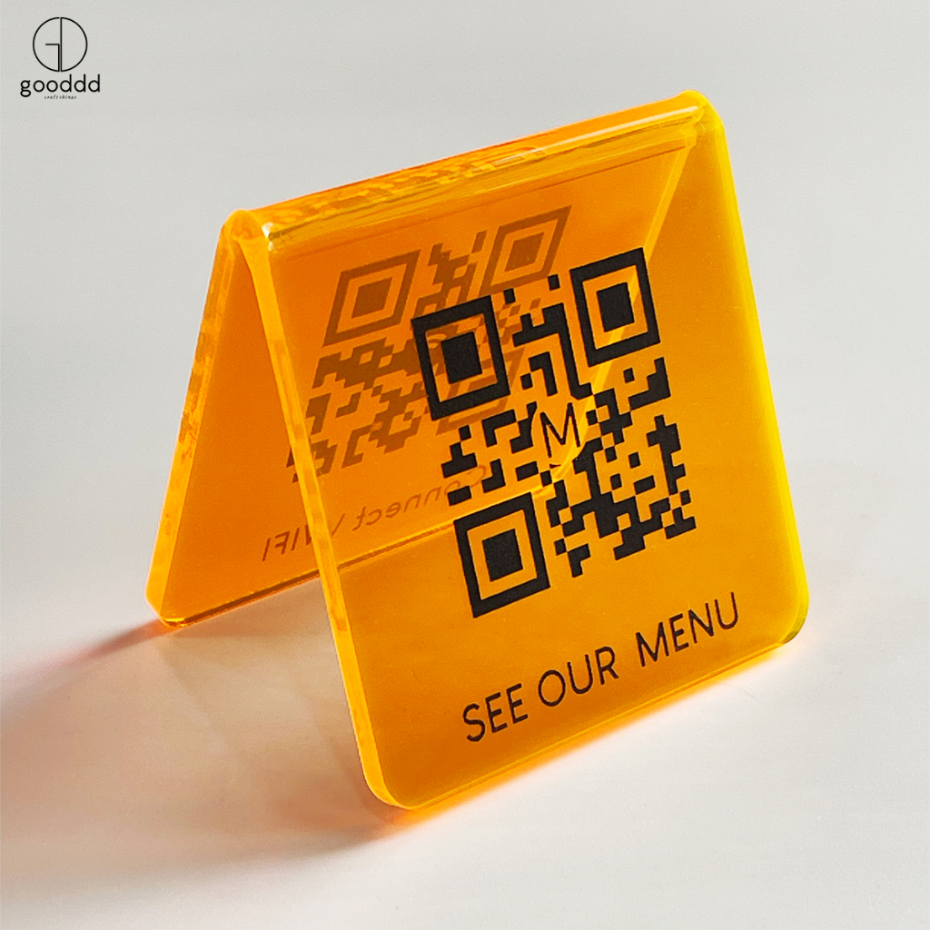 ป้ายสแกน คิวอาร์โค้ด QR CODE 2 ฝั่ง Menu และ Wifi หรืออื่นๆตามสั่ง ขนาดเล็ก สีเยอะ