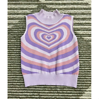0215 เสื้อครอป สีม่วงพาสเทล มือ 2 S-M ลายหัวใจ