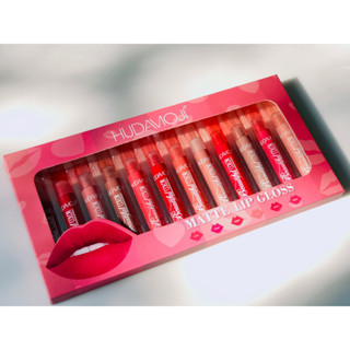Hudamoji ชุดลิปกลอส เนื้อแมตต์กำมะหยี่ 12 สี กันน้ำ สีแดงกุหลาบ