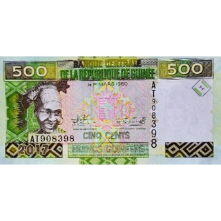 แบงก์​ประเทศ​กีนี่ Guinea, 500 Francs,​ไม่​ผ่าน​ใช้​ UNC, B951T