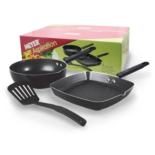 Meyer Aspiration 3-Piece Non-Stick Aluminum Cookware ชุดเครื่องครัว 3 ชิ้น เคลือบผิว สีดำ (ออกใบกำกับภาษีได้)