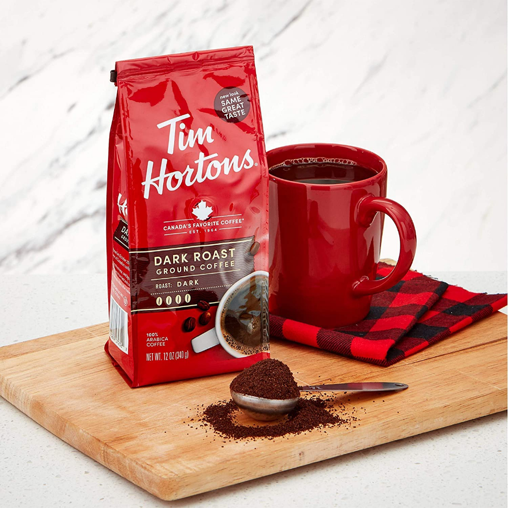 กาแฟคั่ว * Tim Hortons Dark Roast Ground 100% Arabica Coffee 12 Oz