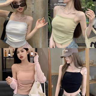 Ey_shop688#พร้อมส่ง✨M843#เสื้อสายเดี่ยวผ้าไหมพรมเข้ารูป#เสื้อมีฟองน้ำผ้ายืดได้