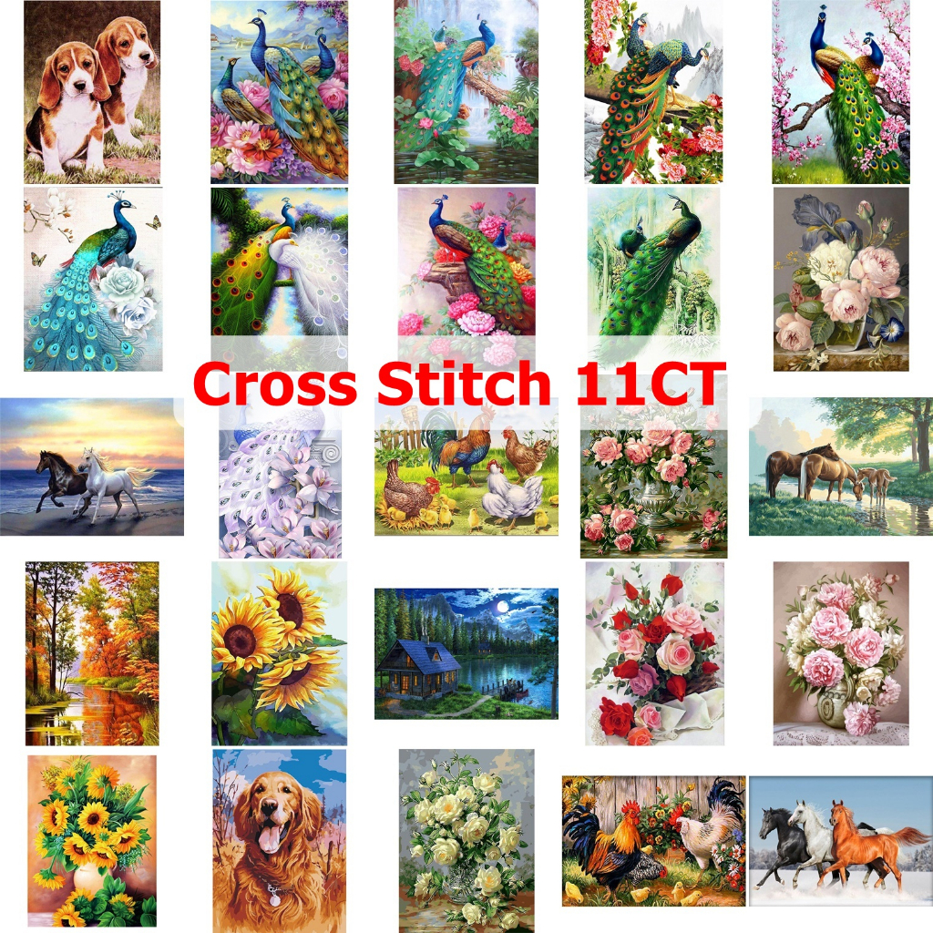 (พร้อมส่ง) ชุดปักครอสติสเส้นด้าย 11CT Cross stitch (ชุดที่3) ครอสติสผ้าพิมพ์ลาย งานฝีมือ DIY งานเย็บปักถักร้อย