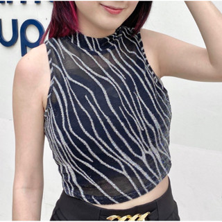 (พร้อมส่ง) ZEBRA Crop ครอปซีทรูกลิ้ตเตอร์ ลายม้าลาย สวยไฮโซ