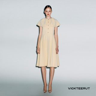 VICKTEERUT Re-Edition Cape Sleeve Flared Dress เดรสกระโปรงบาน แขนเคป