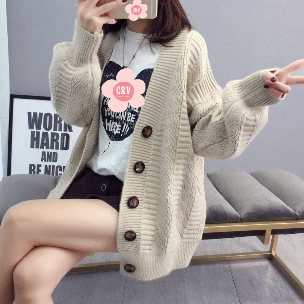 CV เสื้อคลุมแขนยาวผู้หญิงไหมพรม เสื้อกันหนาว คาร์ดิแกน cardigan คาดิแกนแบบใหม่สไตล์เกาหลี ผ้านุ่มนิ่ม พร้อมส่งจากไทย