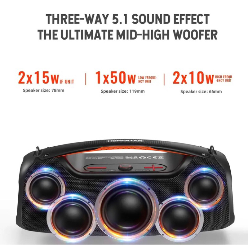 New ใหม่ล่าสุด Hopestar A60 ลำโพงบลูทูธ 100 วัตต์ ฟรี ไมค์ 1 อัน ลำโพง 5 ดอก ดังกระหึ่ม ปรับเบสได้ 3 โหมด แท้100% Party